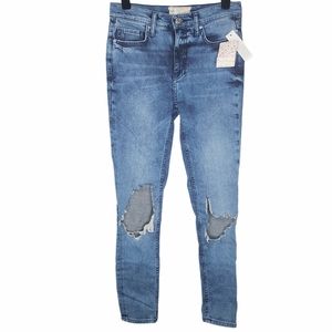 Free People High Rise Distressed Busted Knee Skinny Jeans OB754010 Size 26